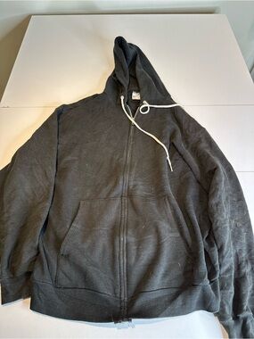 Hanes Black Full-Zip Hooded Sweatshirt with Drawstring